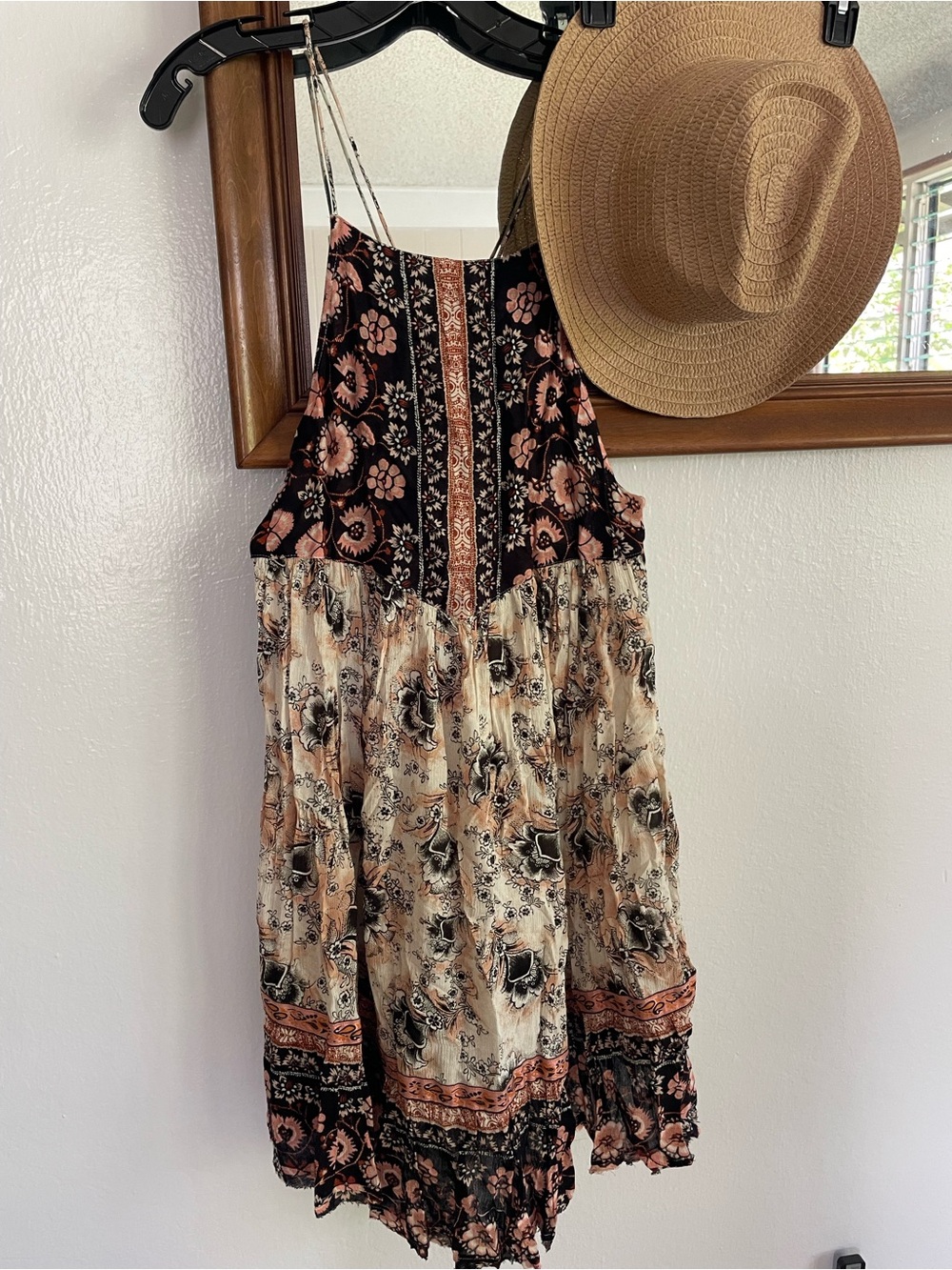 Free People Floral Patchwork Mini Dress in Black, Blush, Cream